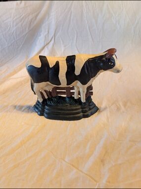 2/100$ Vintage Black and White Cast Iron Cow Door Stopper